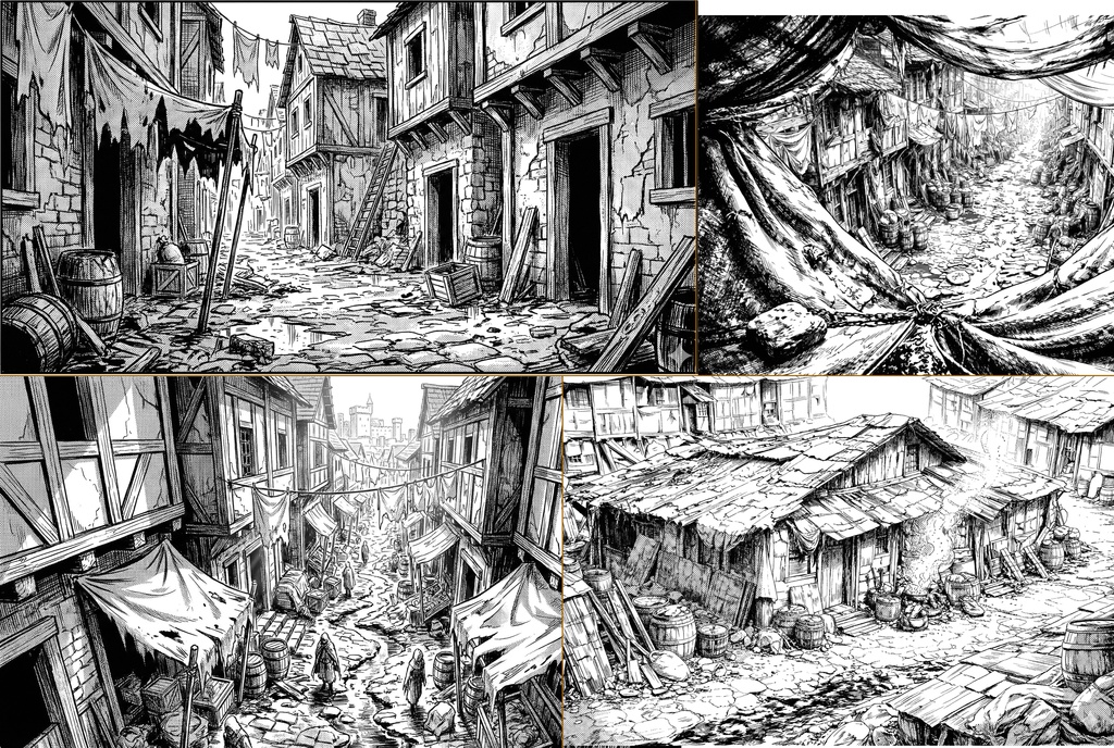 【無料有】ファンタジーのスラム街【漫画背景素材】
