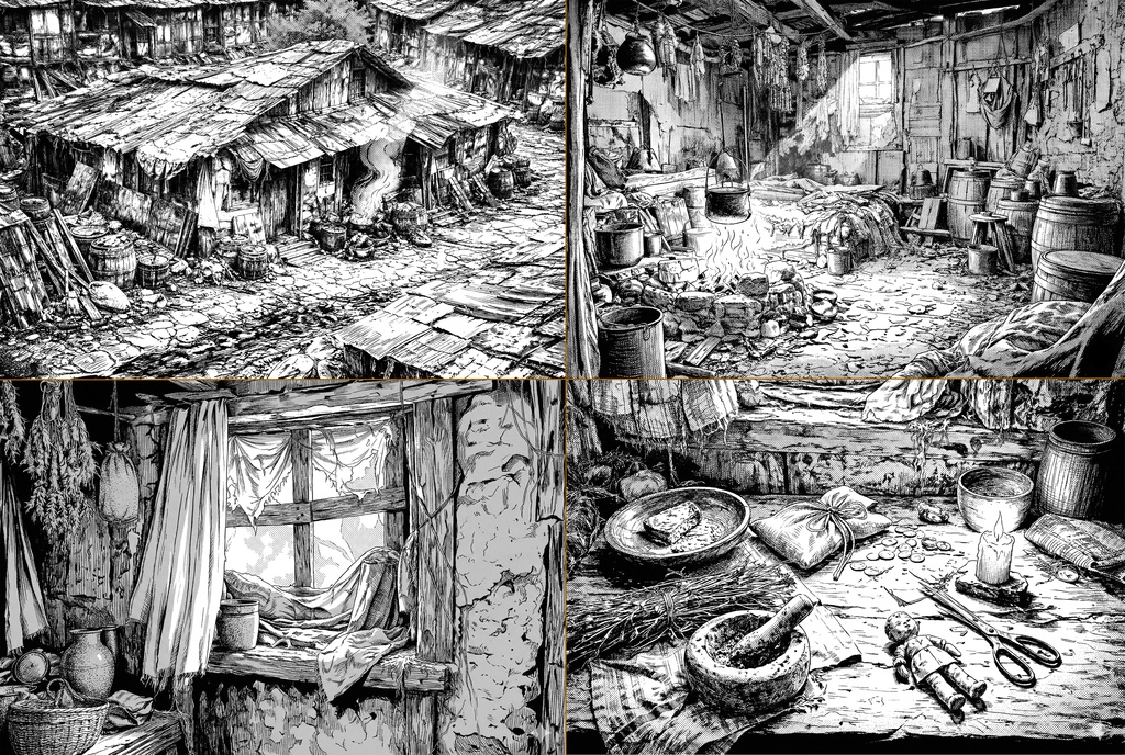 【無料有】ファンタジーのスラム街【漫画背景素材】