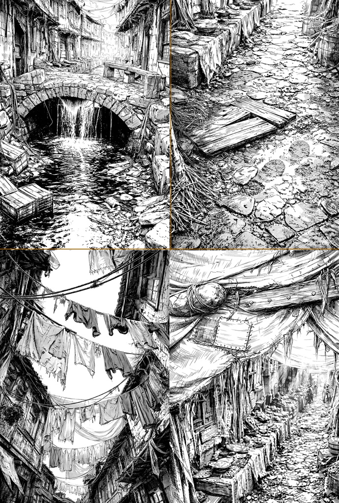 【無料有】ファンタジーのスラム街【漫画背景素材】