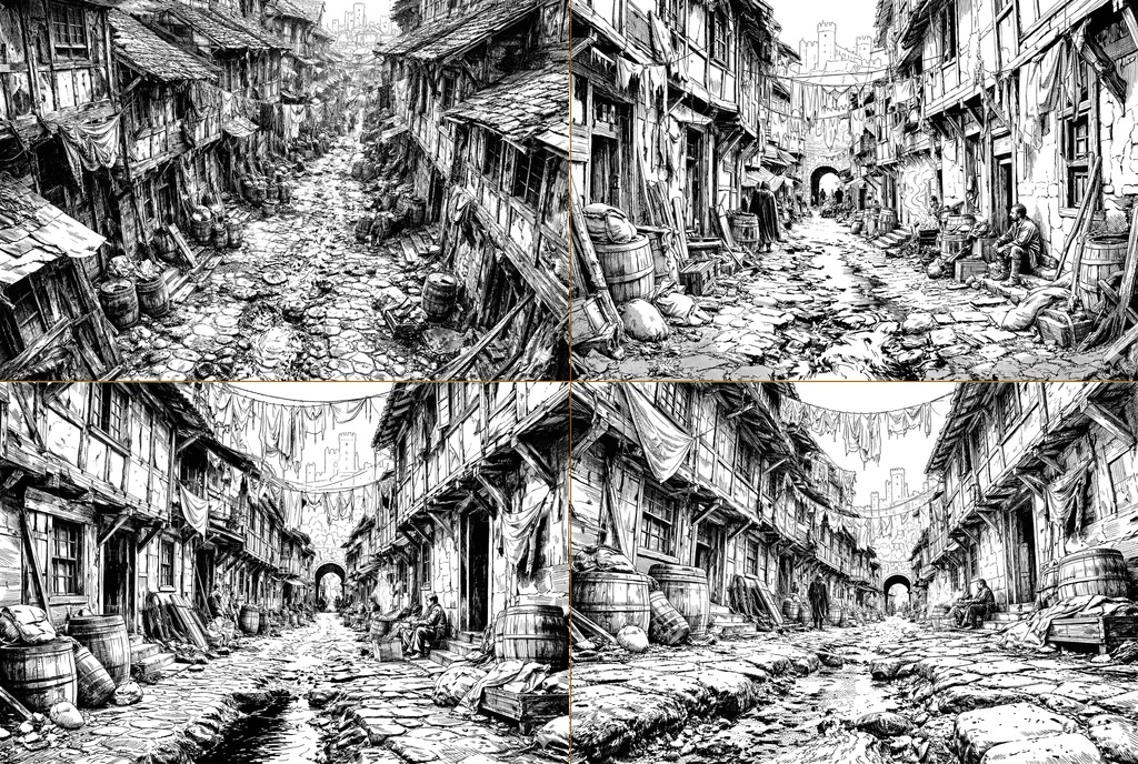 【無料有】ファンタジーのスラム街【漫画背景素材】
