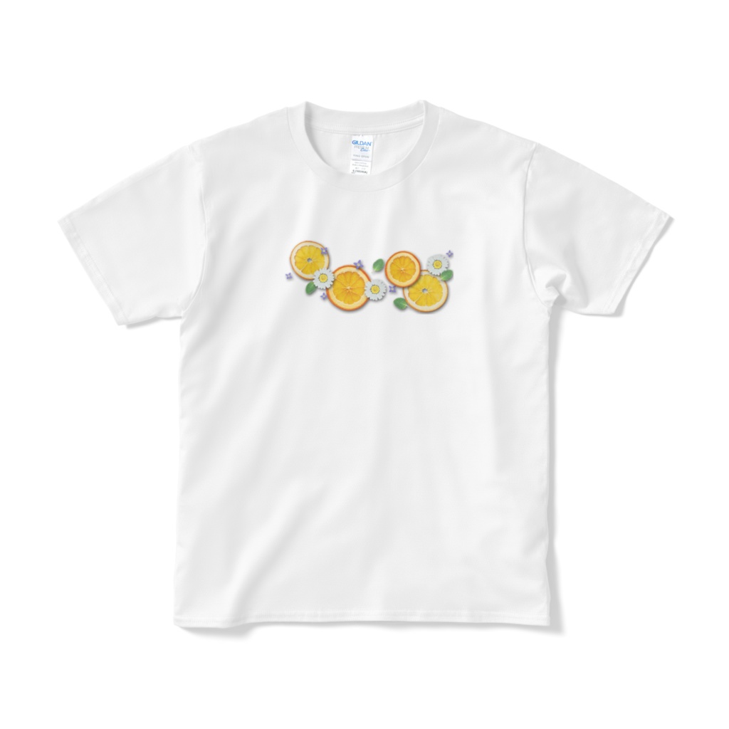 オレンジと花　半袖Tシャツ