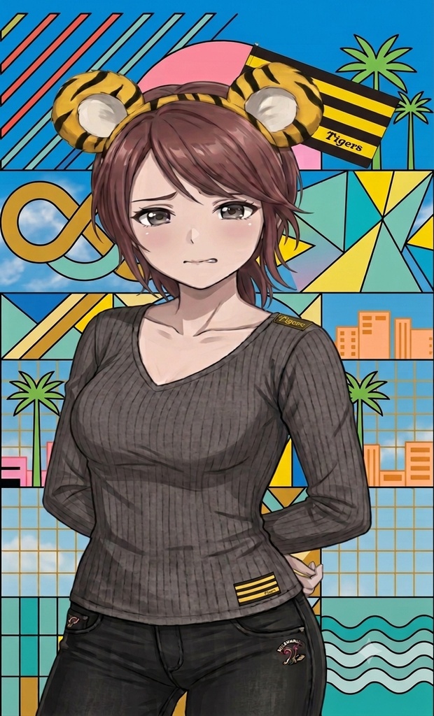 A4 壁掛けアートフレーム用に　昭和レトロ⑱　阪神タイガース　野球　アバター　素材　令和世代　女子　ポスター　インテリア　ポストカード　リトグラフ　アート　ポスターなどに