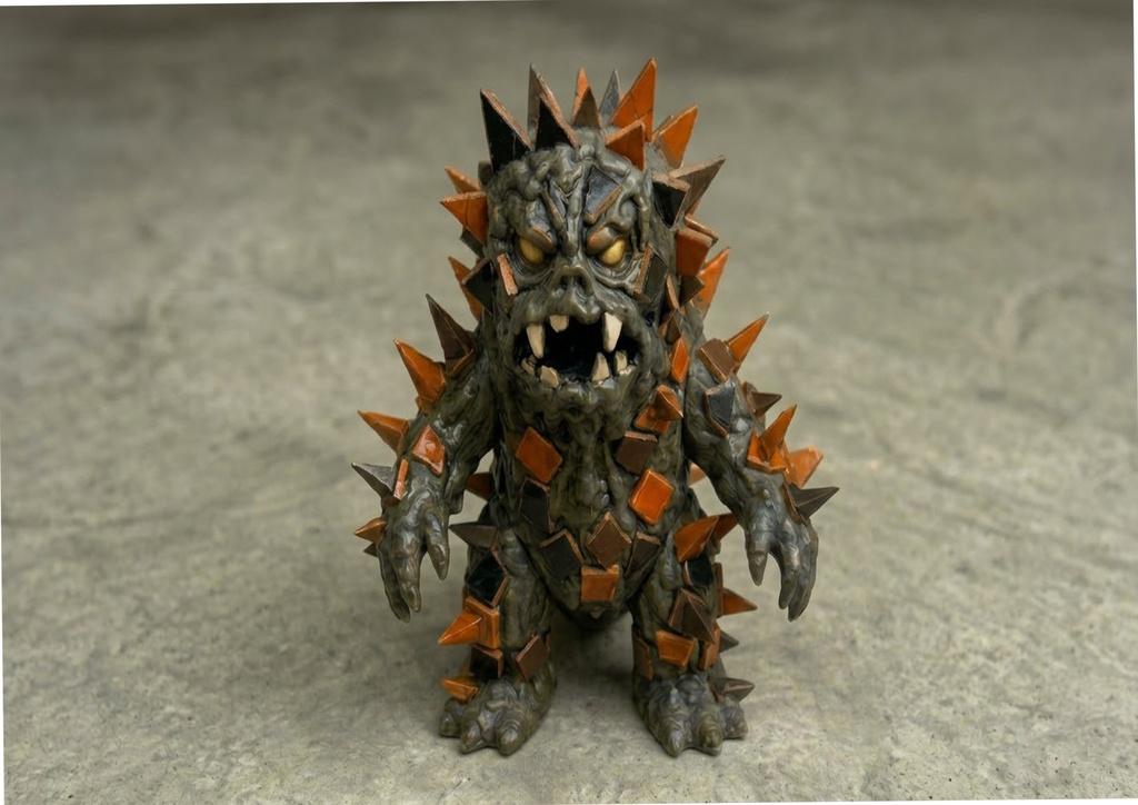 昭和レトロ　タイルをデザインした怪獣ソフビ　A4サイズ ポスター