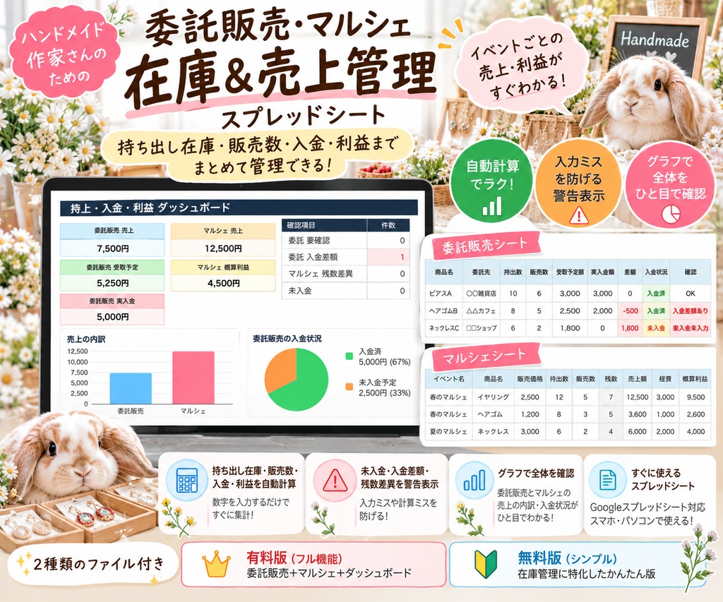 ハンドメイド作家向け|委託販売・マルシェ管理キット|在庫・売上・入金を自動集計