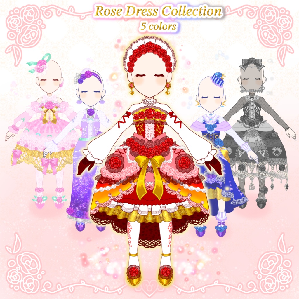 【全5色】ローズドレスコレクション🌹✨ロリータ衣装素材（Vライバー向け）