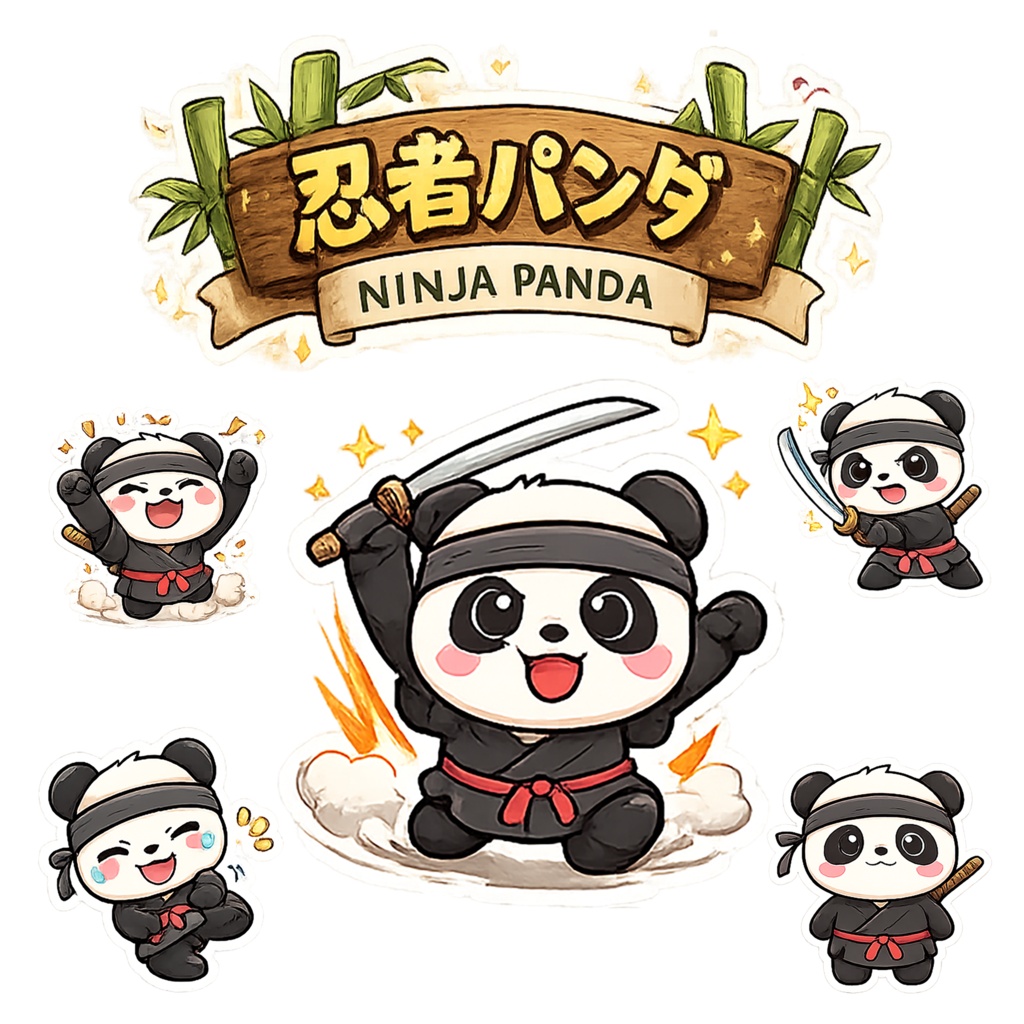 忍者パンダ_クリップアート（PNG背景透過）