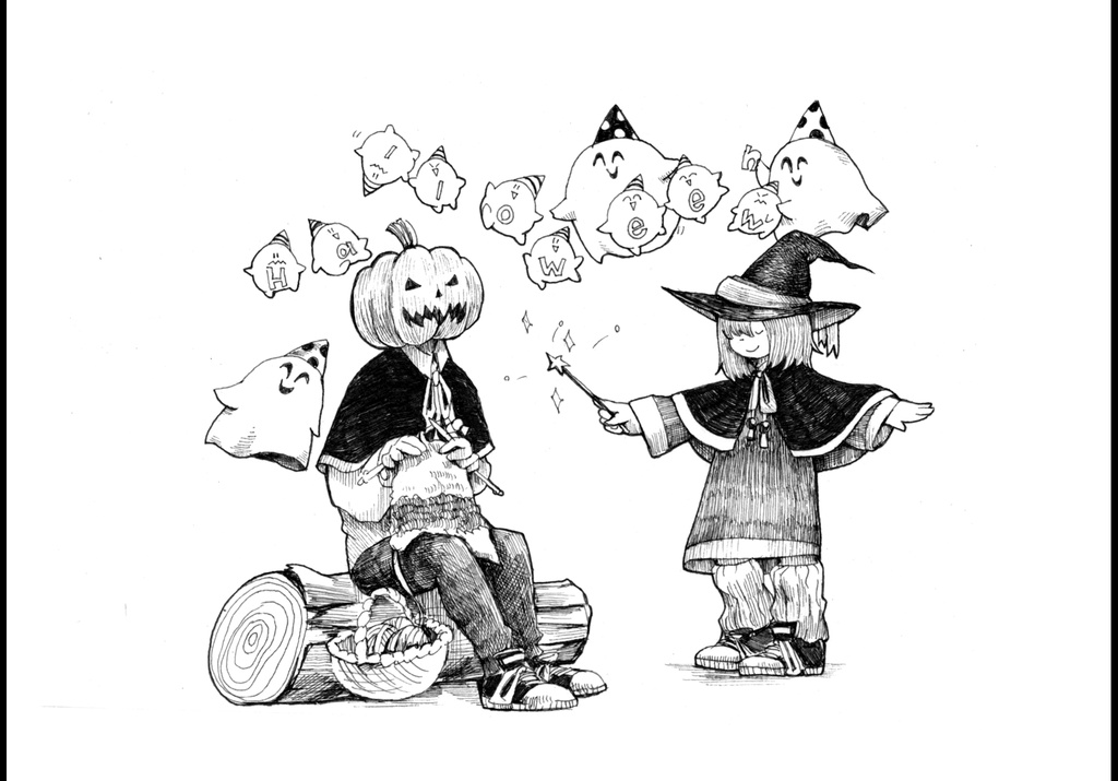 原画「魔女とかぼちゃカレンダー10月」