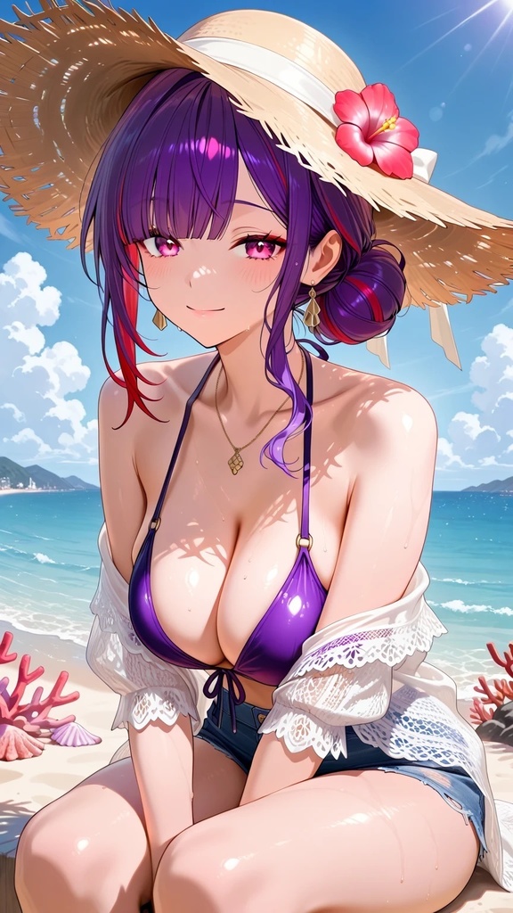 赤いメッシュの入ったお姉さん