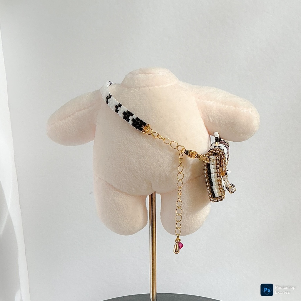 【あくねこ】指輪が入るミニチュアビーズバッグ　ぬいぐるみ／ドール用小物