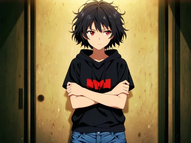 「ダーク系美少女イラスト素材セット vol.1|黒髪×赤目×パーカー(加工・素材利用OK)」