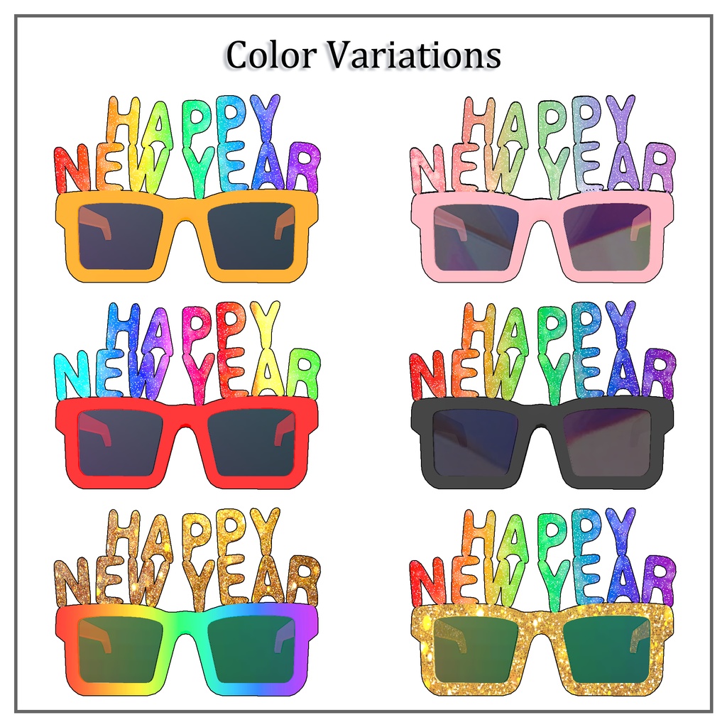 HAPPY NEW YEAR サングラス ON/OFFギミック付き【MA、複数アバター対応、ブレンドシェイプ多数】