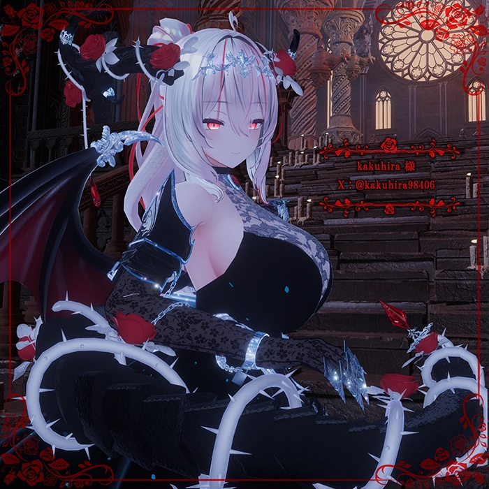 【MA対応/角・しっぽ】🌹 Blooming Horn and Tail🌹(どのアバターでも装着可能・色のカスタマイズ可能・カラープリセット20種用意有り)