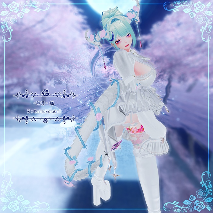 【MA対応/角・しっぽ】🌹 Blooming Horn and Tail🌹(どのアバターでも装着可能・色のカスタマイズ可能・カラープリセット20種用意有り)