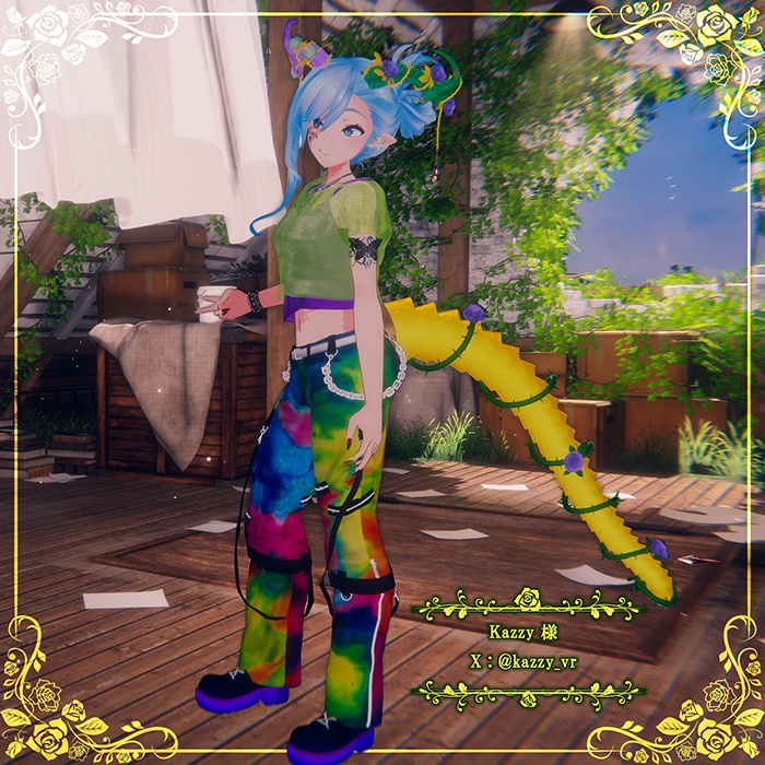 【MA対応/角・しっぽ】🌹 Blooming Horn and Tail🌹(どのアバターでも装着可能・色のカスタマイズ可能・カラープリセット20種用意有り)