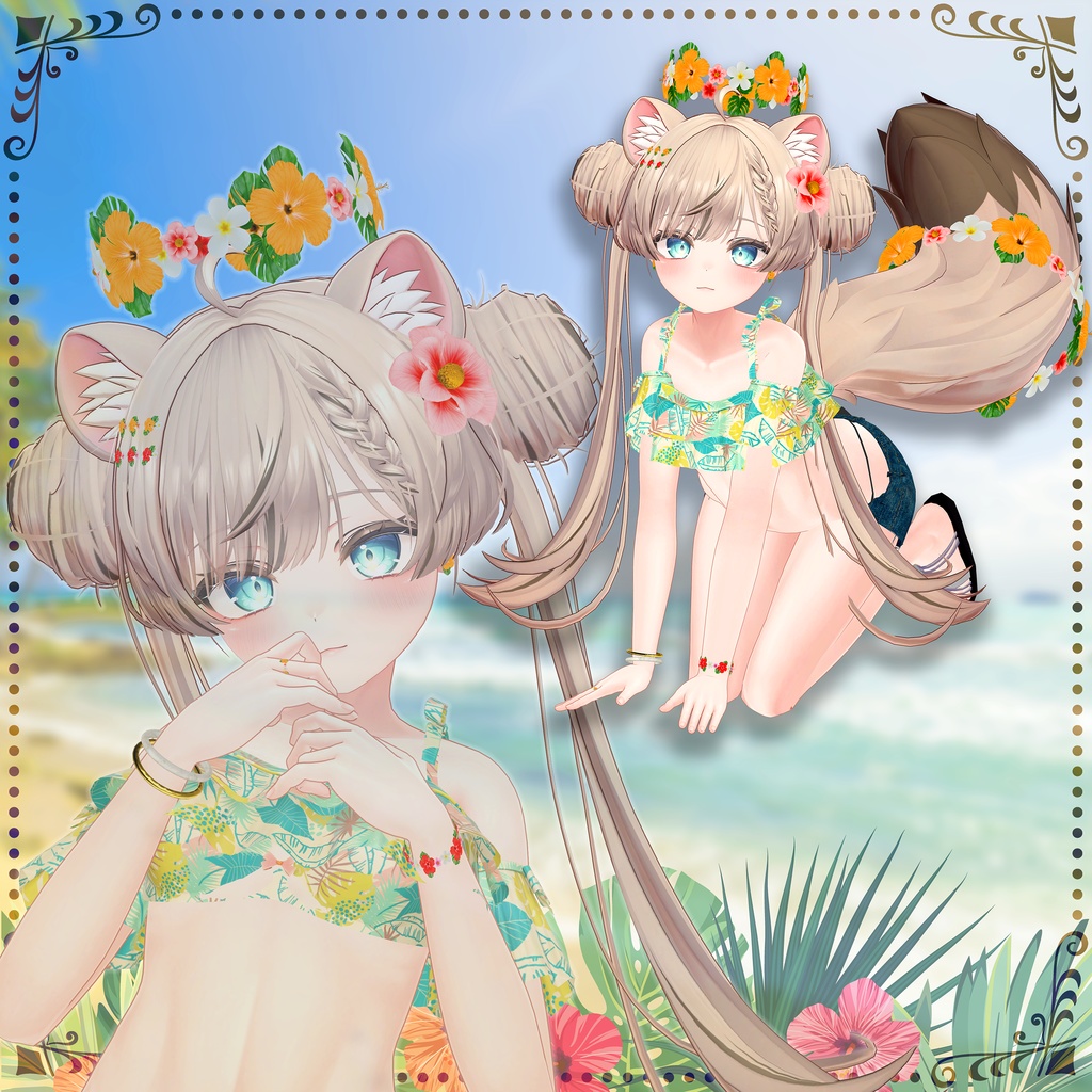 《Tropical Flower》9WAY ヘイロー/指輪/ピアス/ヘアピン/しっぽアクセ/チョーカー/ブレスレット/髪飾り/アンクレット 《カラバリ11種》《ブレンドシェイプ付き》【どのアバターでも使えます】