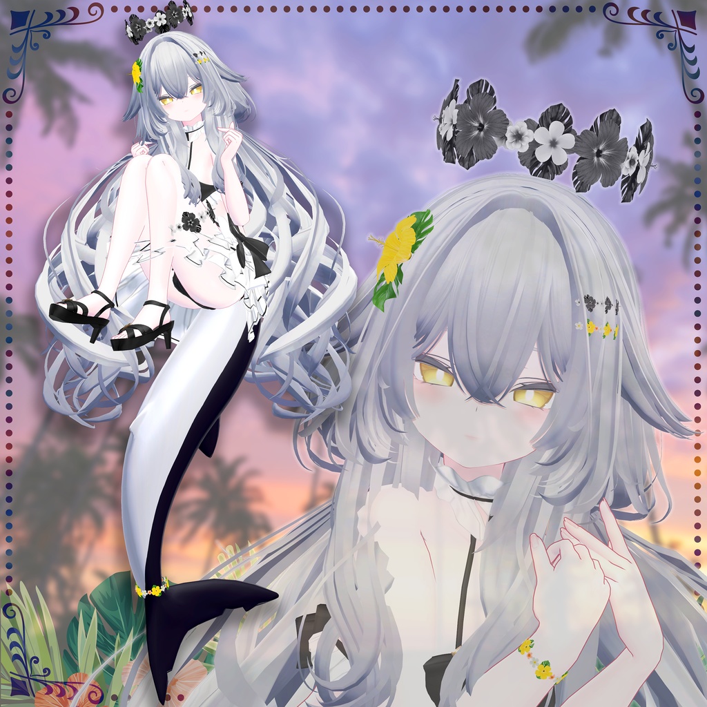 《Tropical Flower》9WAY ヘイロー/指輪/ピアス/ヘアピン/しっぽアクセ/チョーカー/ブレスレット/髪飾り/アンクレット 《カラバリ11種》《ブレンドシェイプ付き》【どのアバターでも使えます】