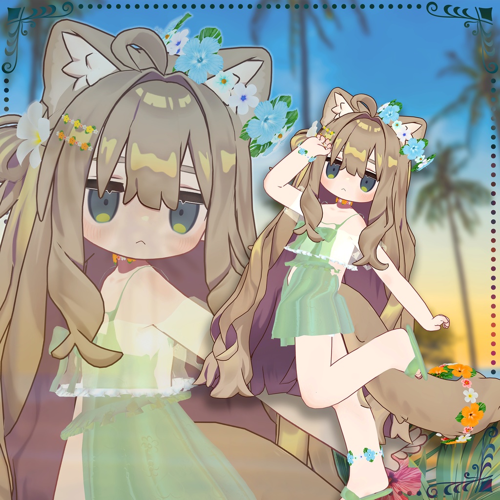 《Tropical Flower》9WAY ヘイロー/指輪/ピアス/ヘアピン/しっぽアクセ/チョーカー/ブレスレット/髪飾り/アンクレット 《カラバリ11種》《ブレンドシェイプ付き》【どのアバターでも使えます】