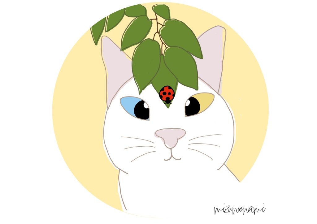 白猫オッドアイwithてんとう虫 レディースTシャツ