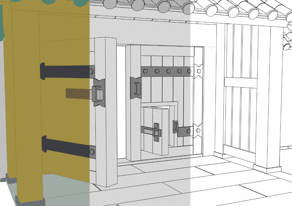 忍たま 忍術学園の門+壁