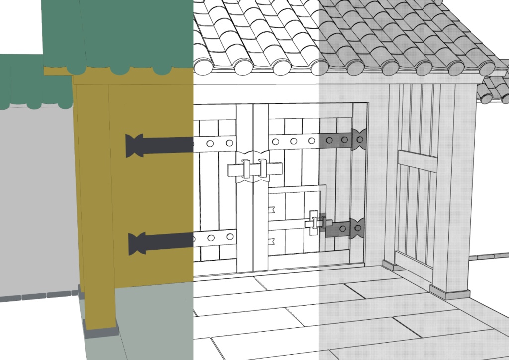 忍たま 忍術学園の門+壁