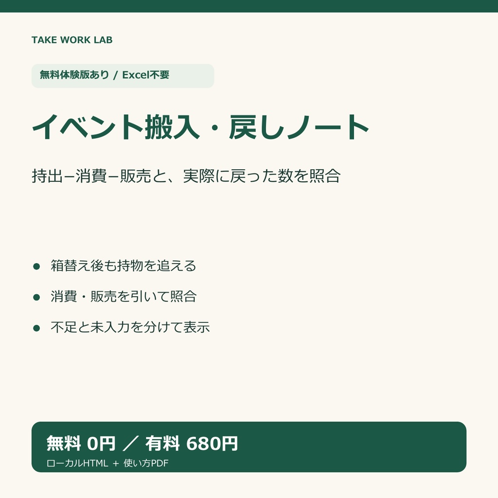 【無料体験版あり】箱別に確かめる イベント搬入・戻しノート