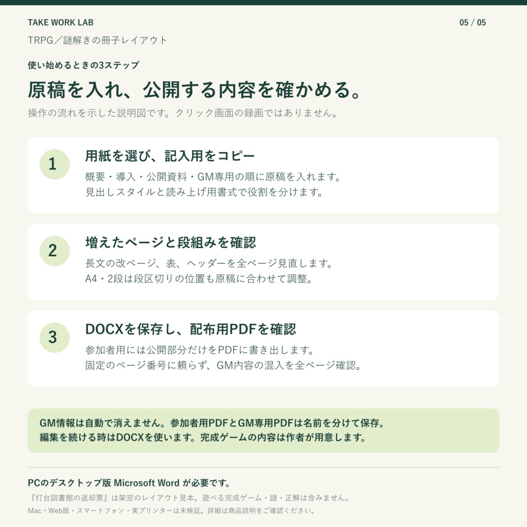 【無料版あり・Word】TRPG・謎解き作者の冊子レイアウト|A4/A5・1段/2段