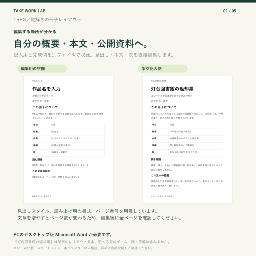 【無料版あり・Word】TRPG・謎解き作者の冊子レイアウト|A4/A5・1段/2段