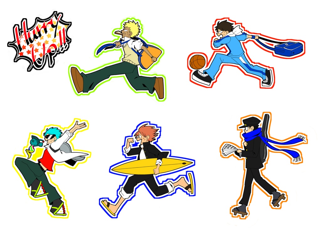 学生キャラダイカットステッカー6枚セット