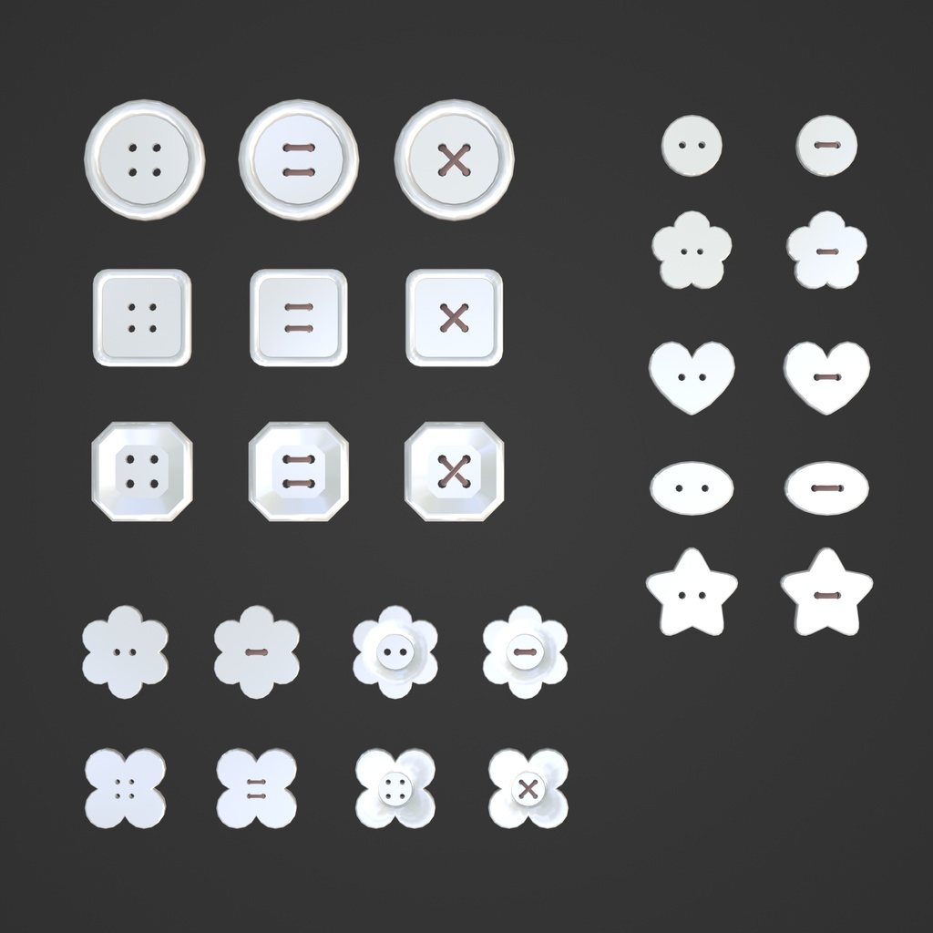 【3D素材】ボタン10種セット【Blend・FBX】