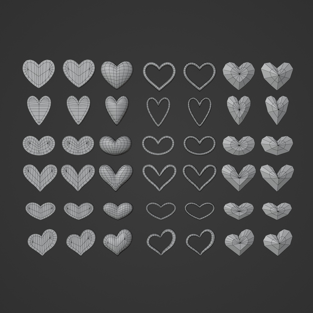 【3D素材】ハート42点セット【Blend・FBX】