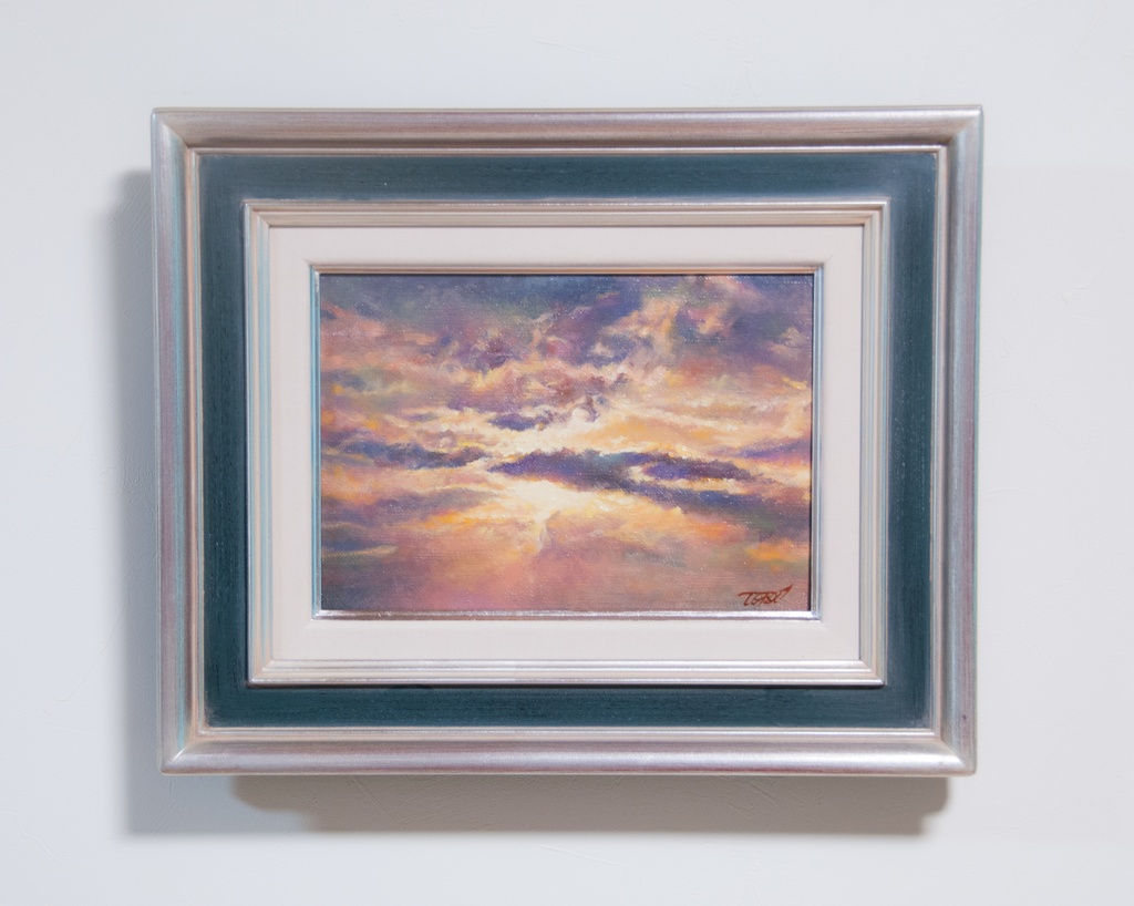 油彩画　「夕映えの雲」