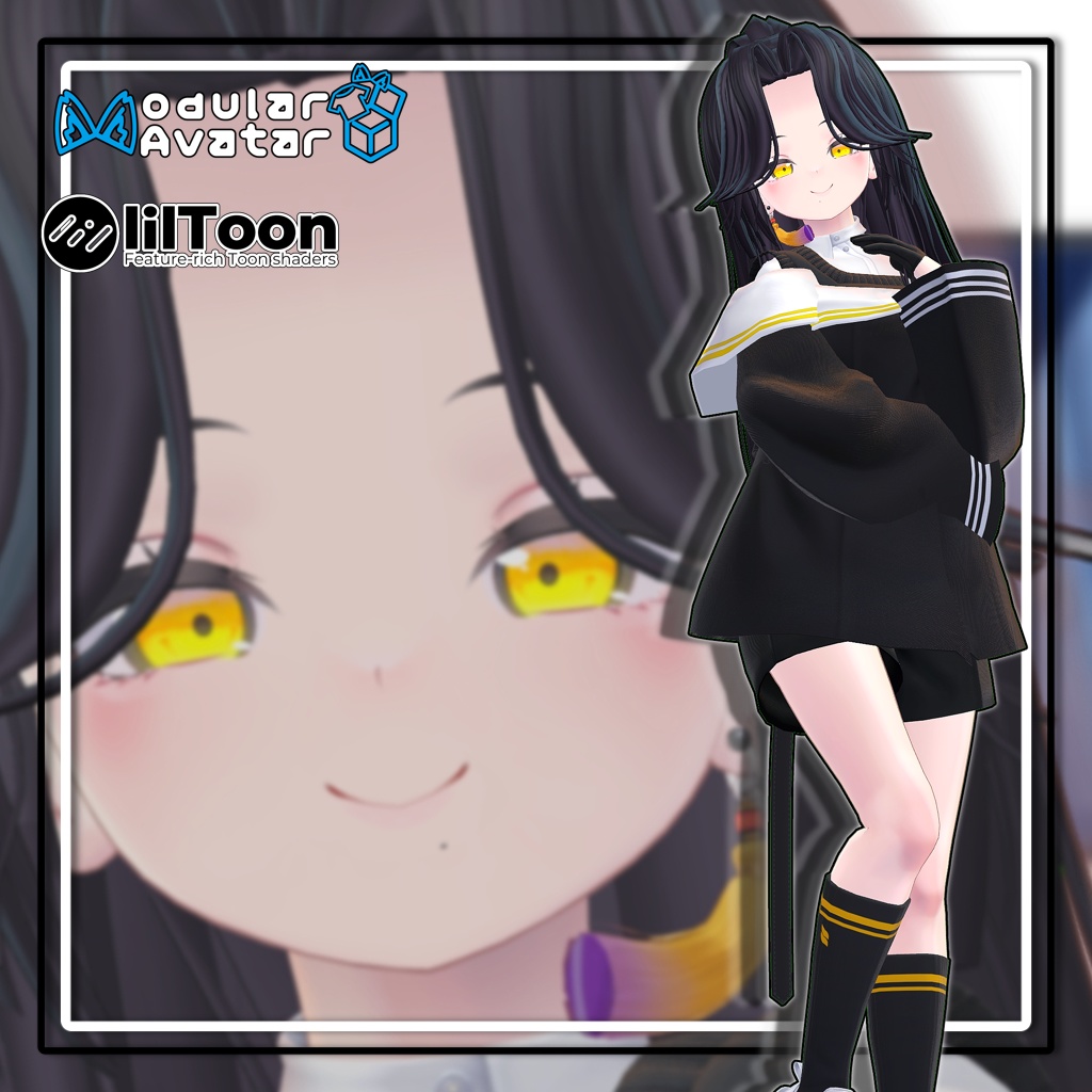 【複数アバター対応】センターパートロングポニーテール【髪型】