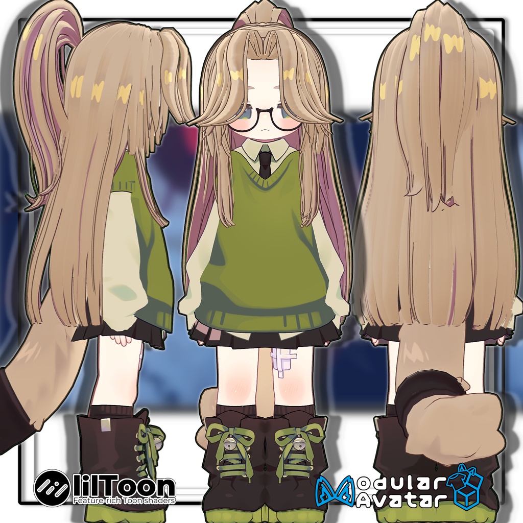 【複数アバター対応】センターパートロングポニーテール【髪型】