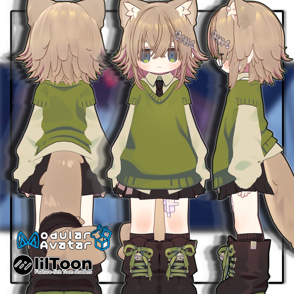 【複数アバター対応】ツンはねミドルヘア【髪型】