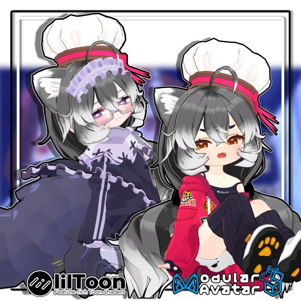 【6アバター対応】ツインヌ|犬耳付き ふわもこローツインテール【髪型】