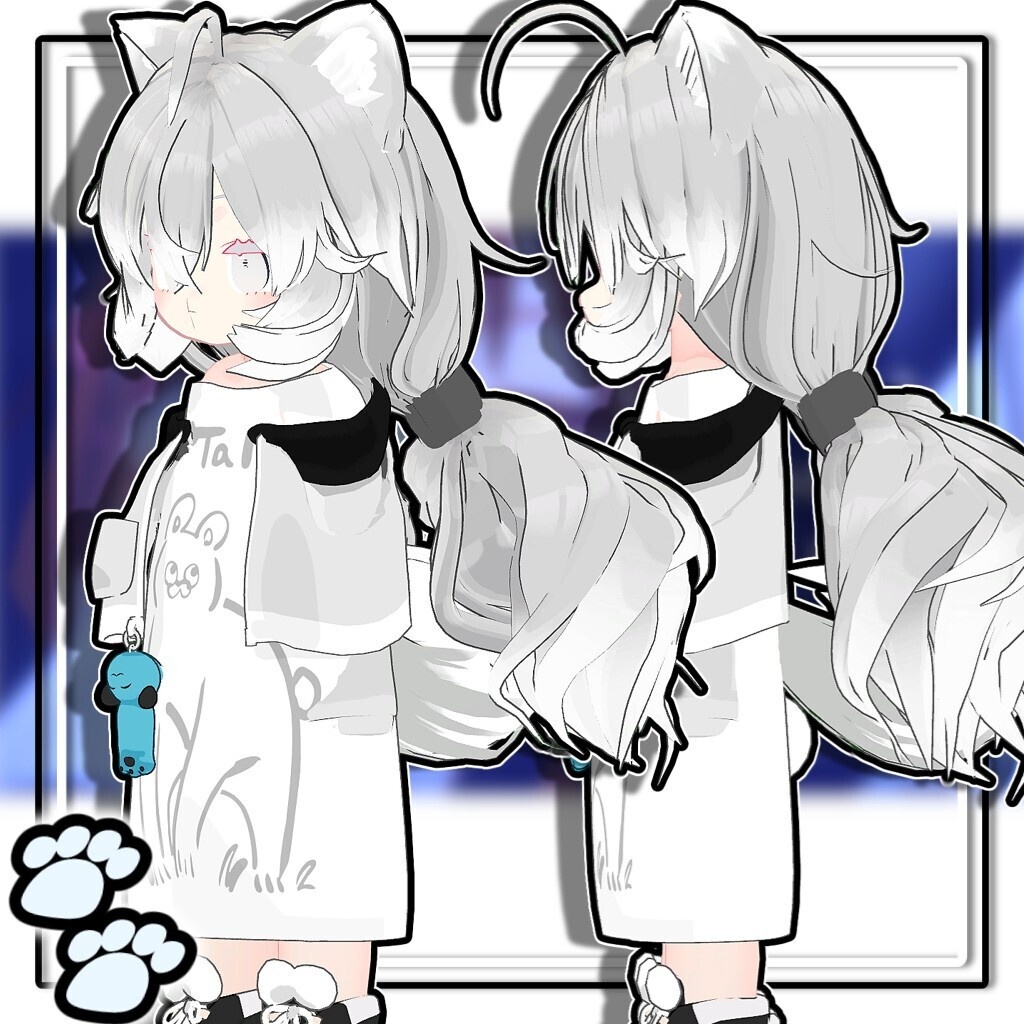 【6アバター対応】ツインヌ|犬耳付き ふわもこローツインテール【髪型】
