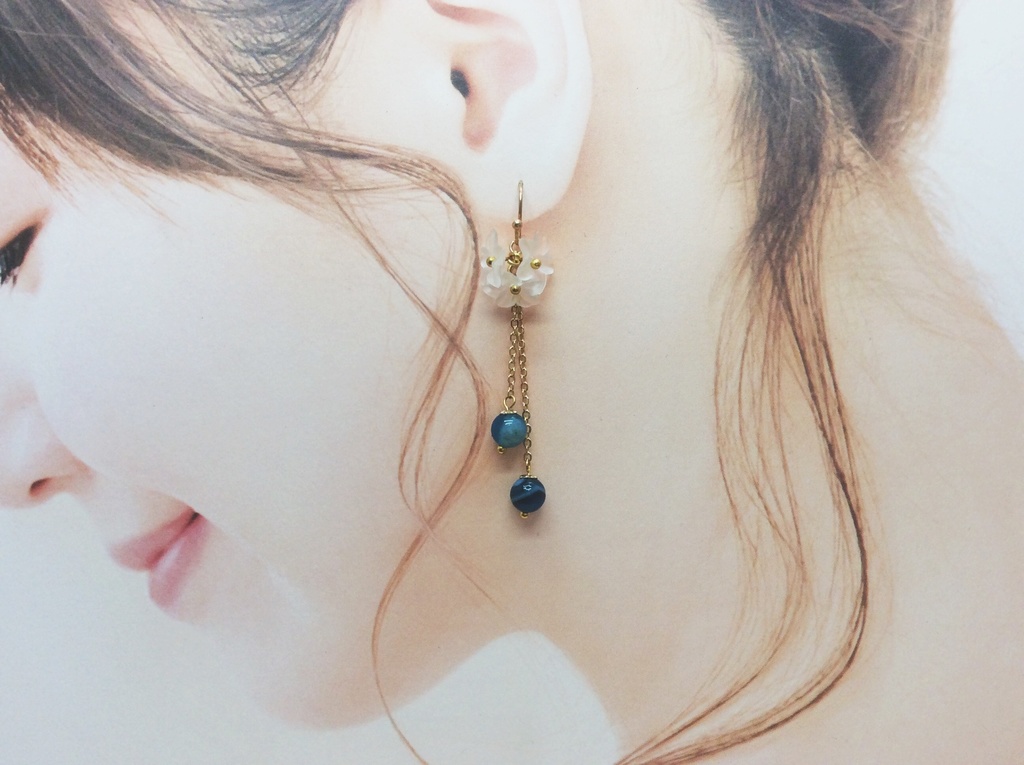 【水色→青】お花とマーブルのピアス＊イヤリング［minne共通］