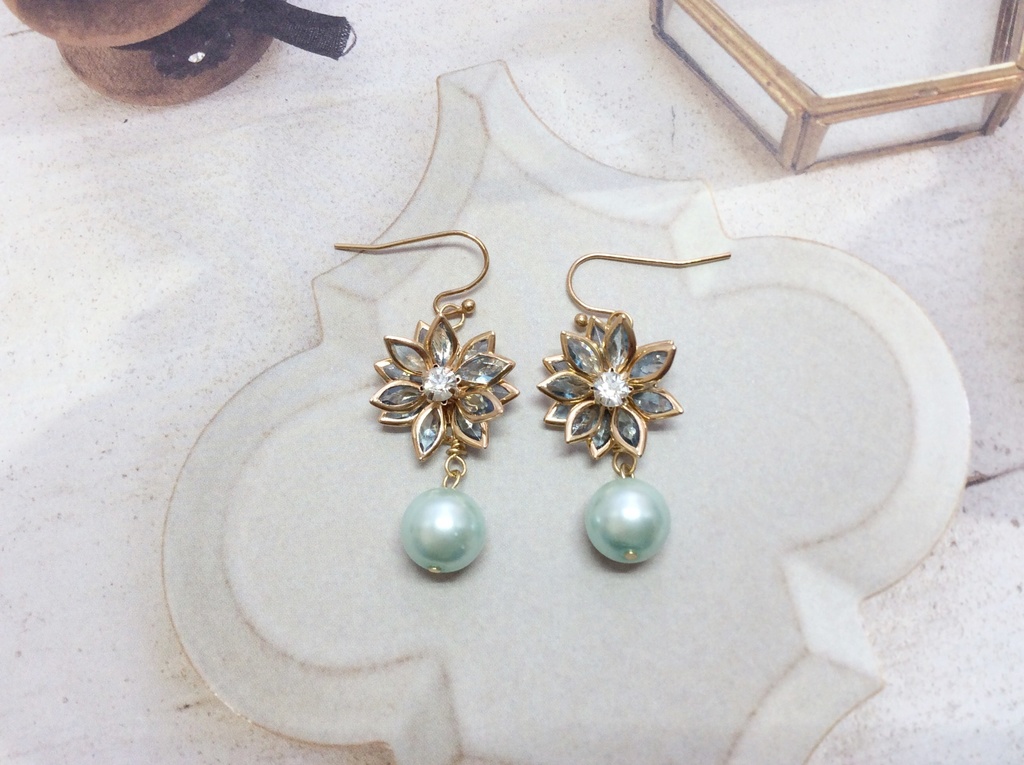 【青系】ゴージャスお花とパールのピアス*イヤリング
