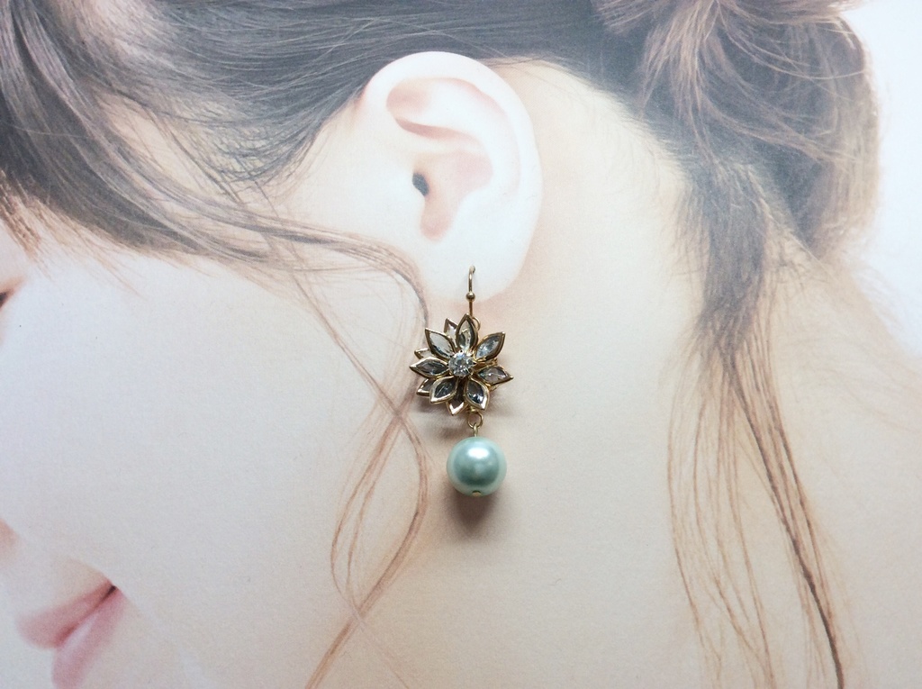【青系】ゴージャスお花とパールのピアス*イヤリング