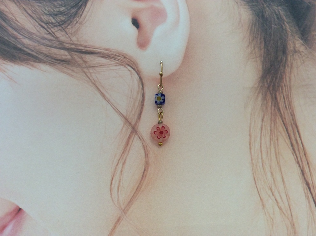 ガラスのビーズ ミルフィオリのピアス*イヤリング 2