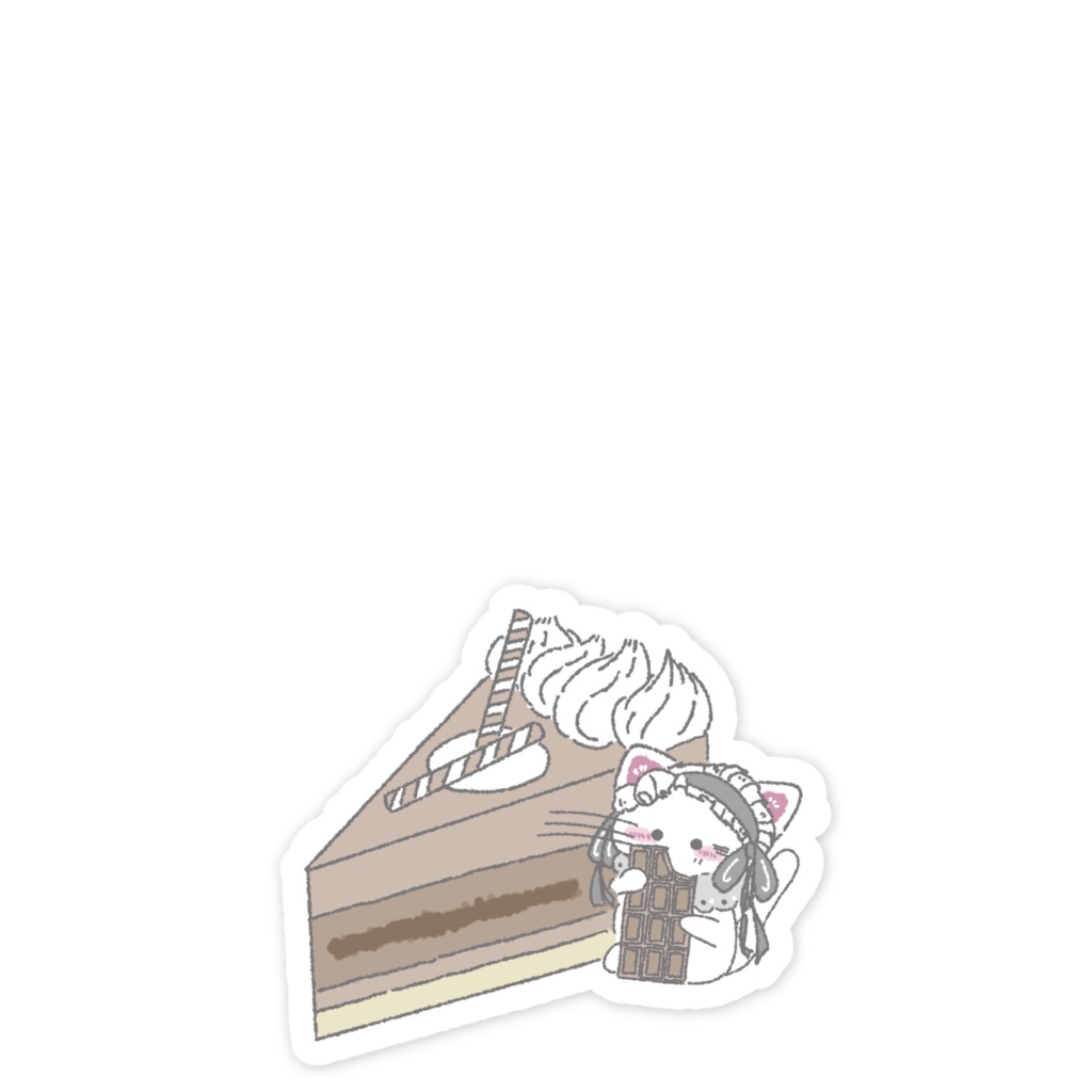 おめかしにゃんことチョコレートケーキ スマホステッカー