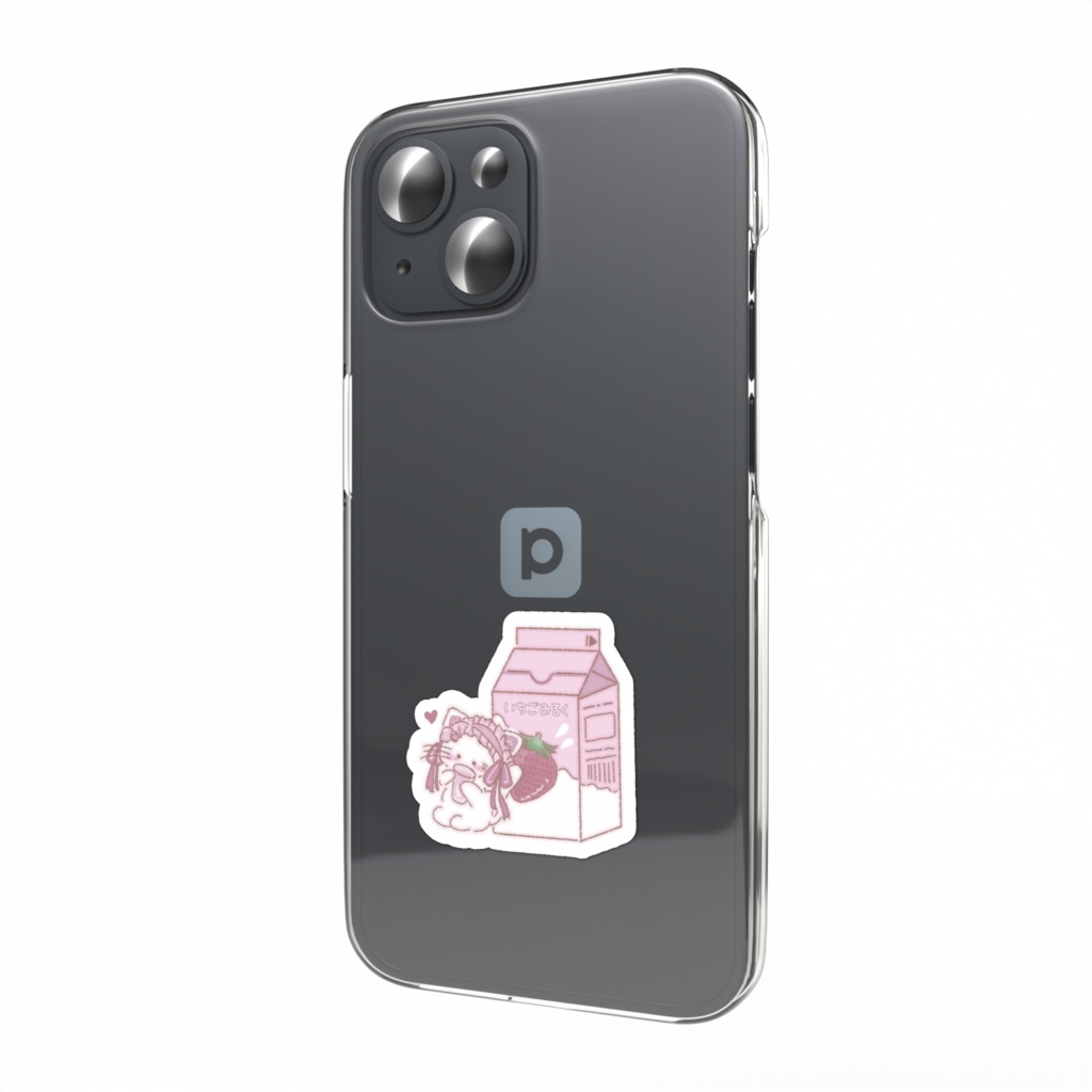 おめかしにゃんこといちごミルク スマホステッカー