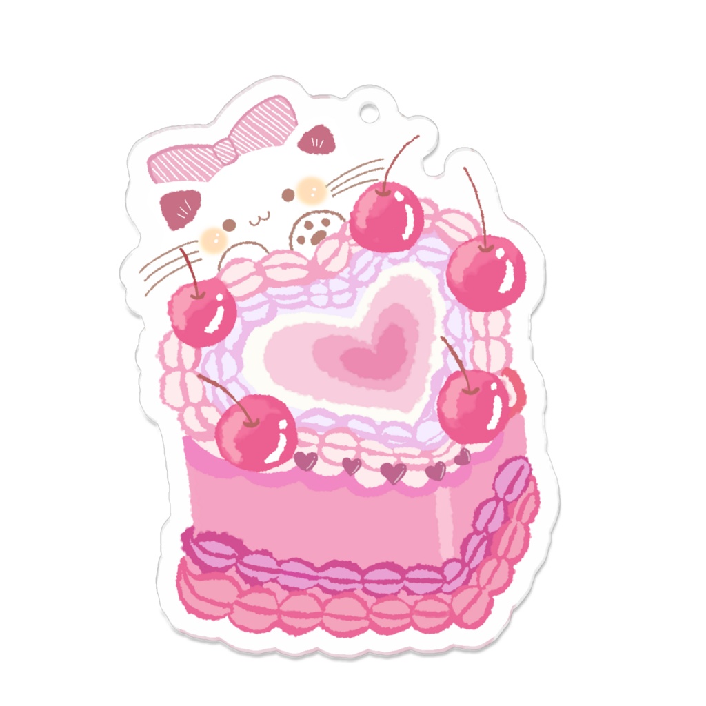 ハートのケーキと猫のアクキー