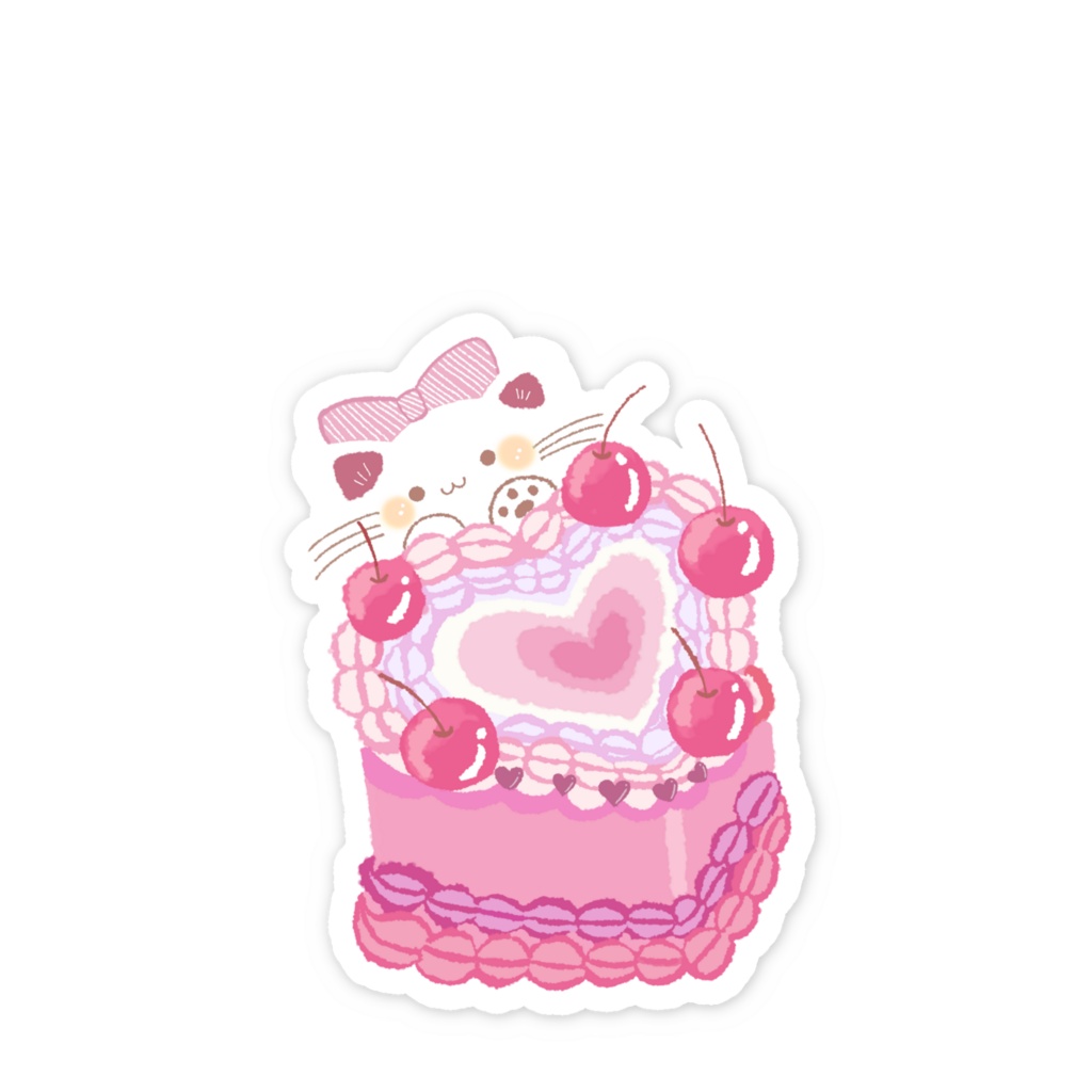 ハートのケーキと猫のスマホステッカー