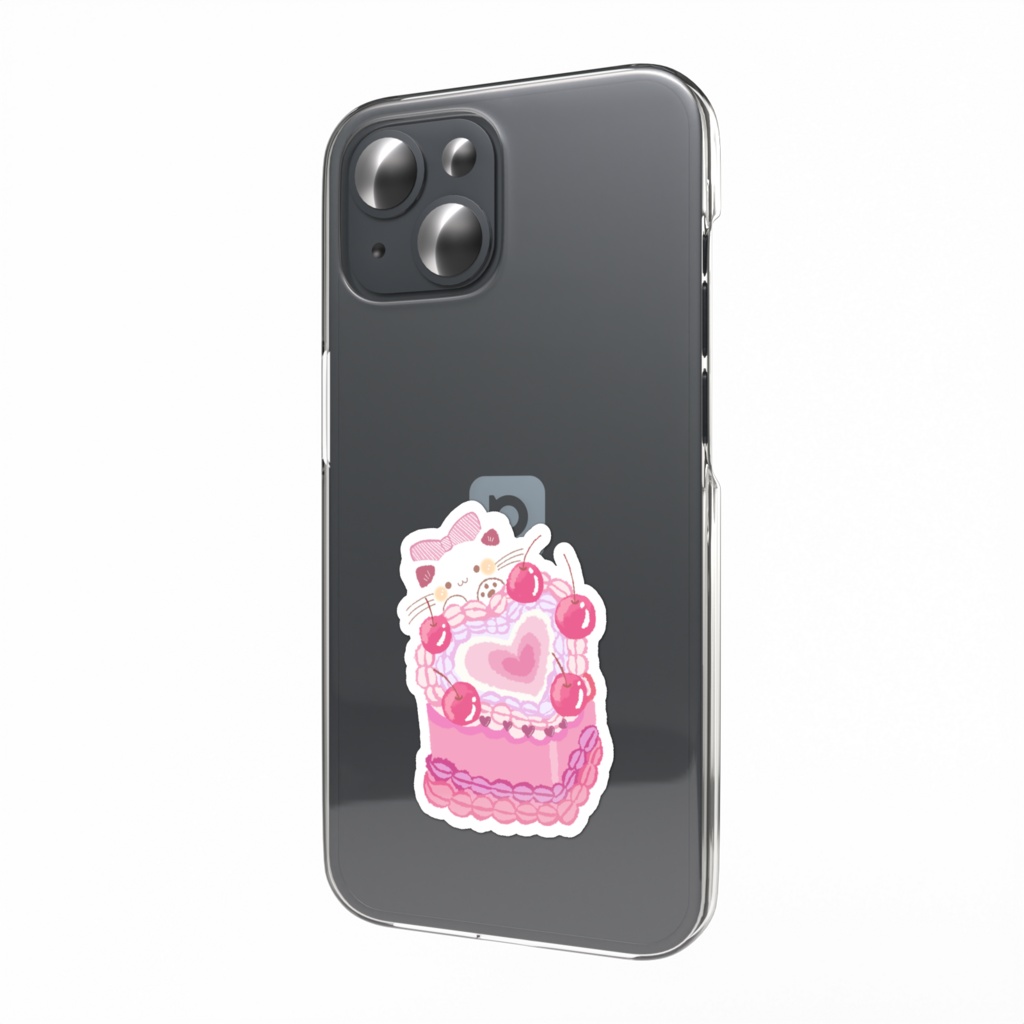 ハートのケーキと猫のスマホステッカー