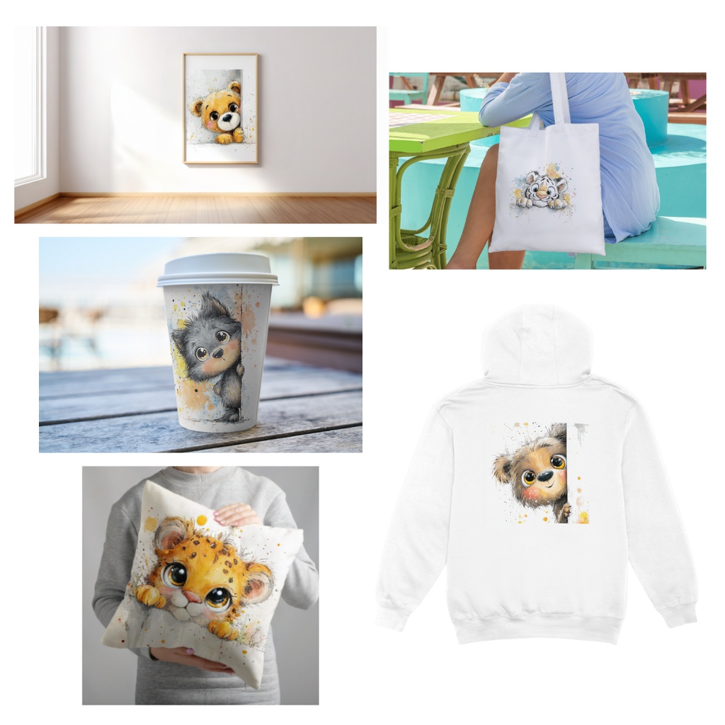 50枚のかわいい動物の覗き見クリップアート バンドル|チビ動物 イラスト セット|PNG透過