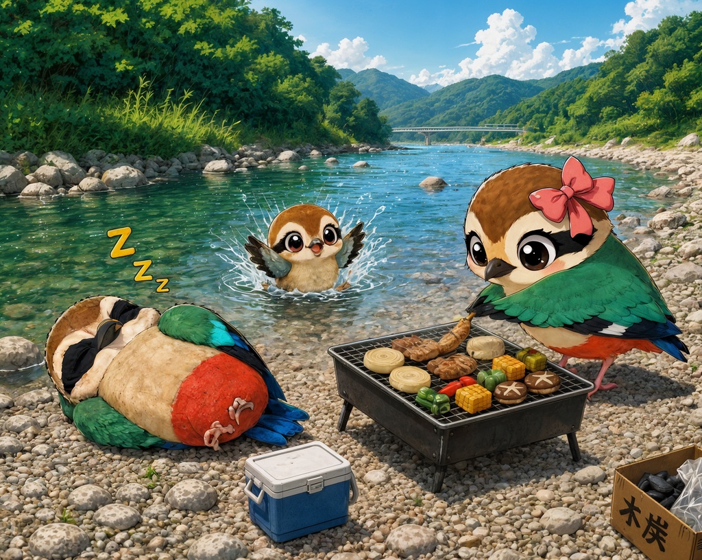 ヤイロチョウ（八色鳥）一家の夏旅　バーベキュー