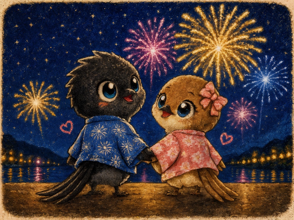 サンコウチョウ　初恋の夏の思い出　砂絵風