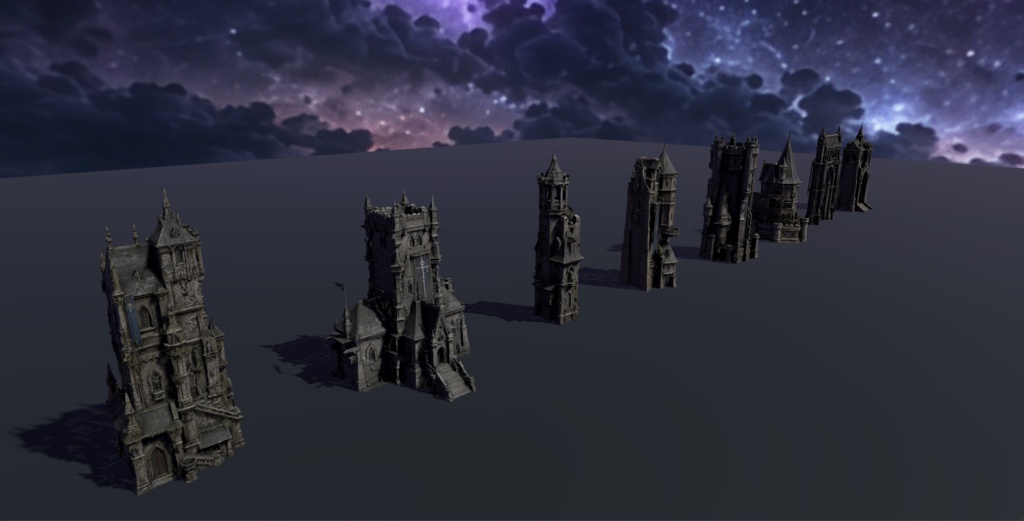 【VRChat / Unity】Dark Fantasy Building Pack|8 Models + Skybox