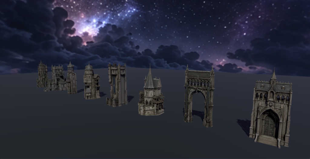 【VRChat / Unity】Dark Fantasy Building Pack|8 Models + Skybox